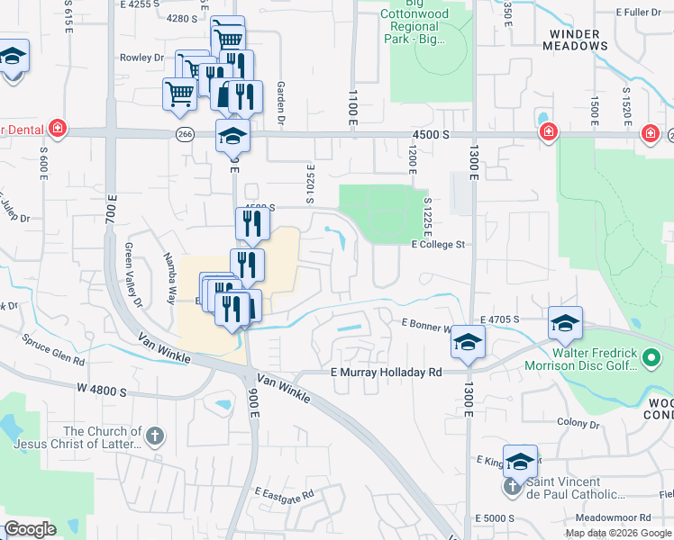 map of restaurants, bars, coffee shops, grocery stores, and more near 1059 Quail Vista Lane in Millcreek