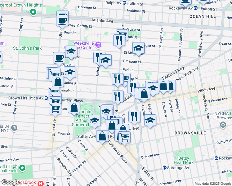 map of restaurants, bars, coffee shops, grocery stores, and more near in Brooklyn