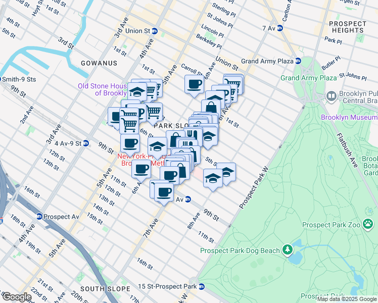 map of restaurants, bars, coffee shops, grocery stores, and more near 474 5th Street in Brooklyn