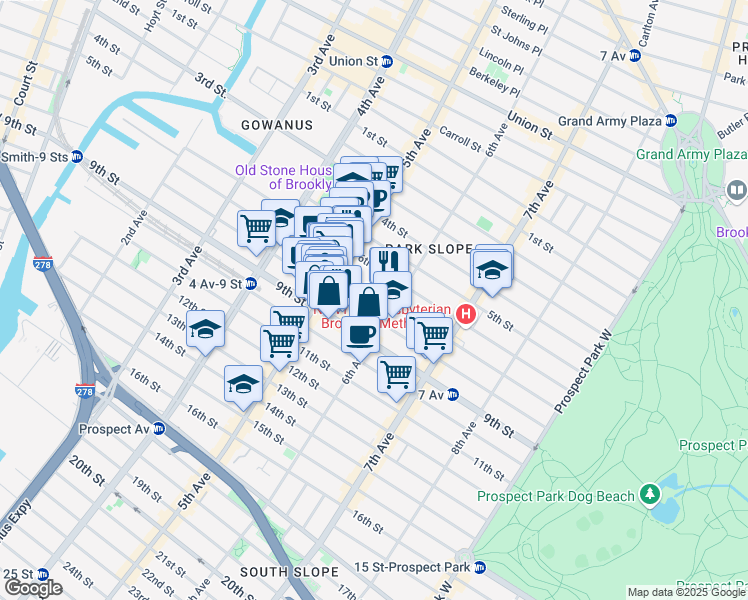 map of restaurants, bars, coffee shops, grocery stores, and more near 315 8th Street in Brooklyn