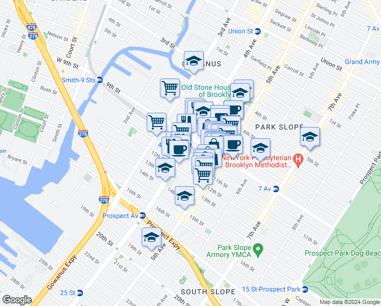 map of restaurants, bars, coffee shops, grocery stores, and more near in Brooklyn