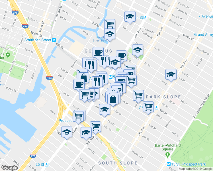 map of restaurants, bars, coffee shops, grocery stores, and more near in Brooklyn
