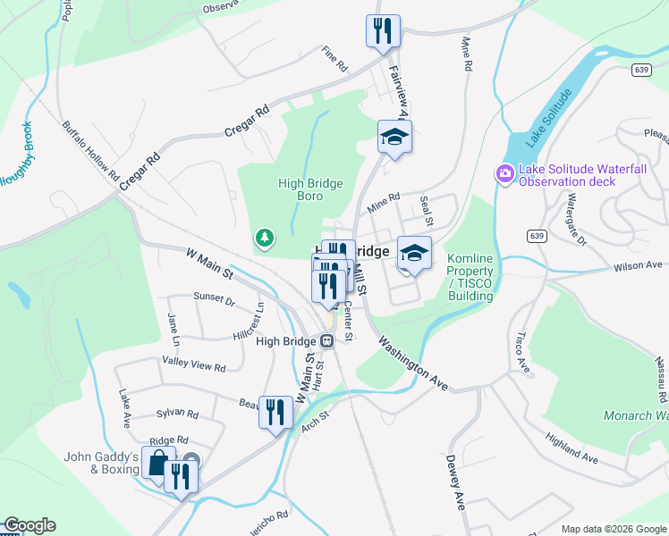 map of restaurants, bars, coffee shops, grocery stores, and more near in High Bridge