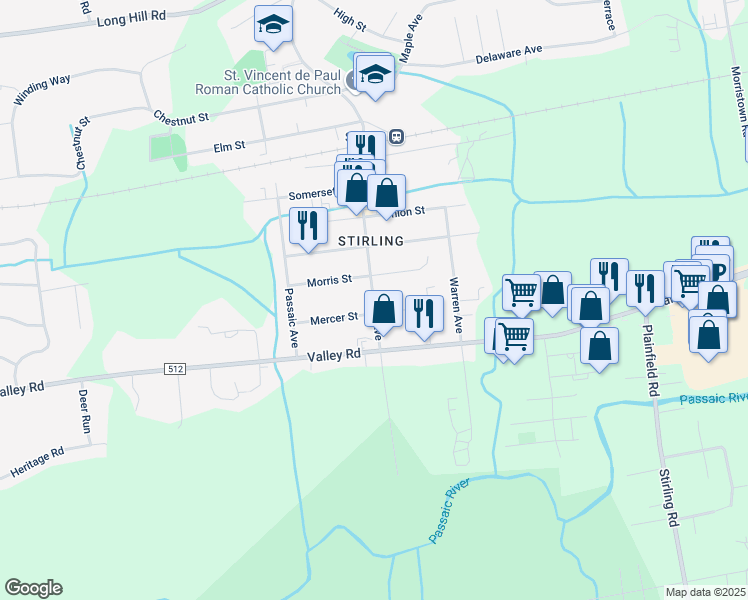 map of restaurants, bars, coffee shops, grocery stores, and more near 348 Main Avenue in Long Hill