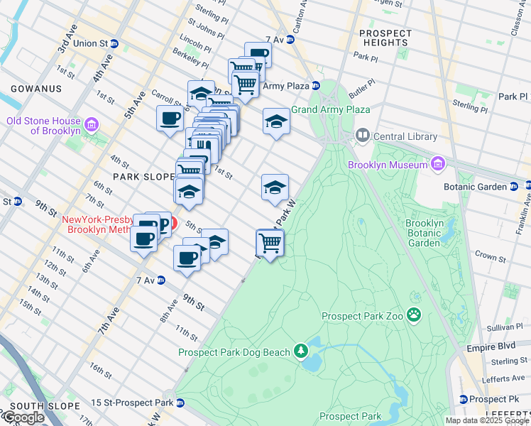 map of restaurants, bars, coffee shops, grocery stores, and more near 621 2nd Street in Brooklyn