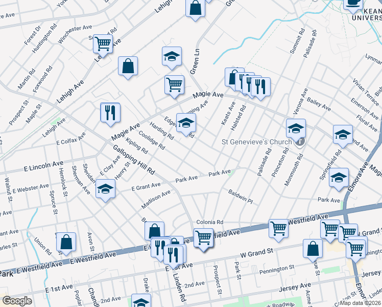 map of restaurants, bars, coffee shops, grocery stores, and more near 988 Harding Road in Elizabeth