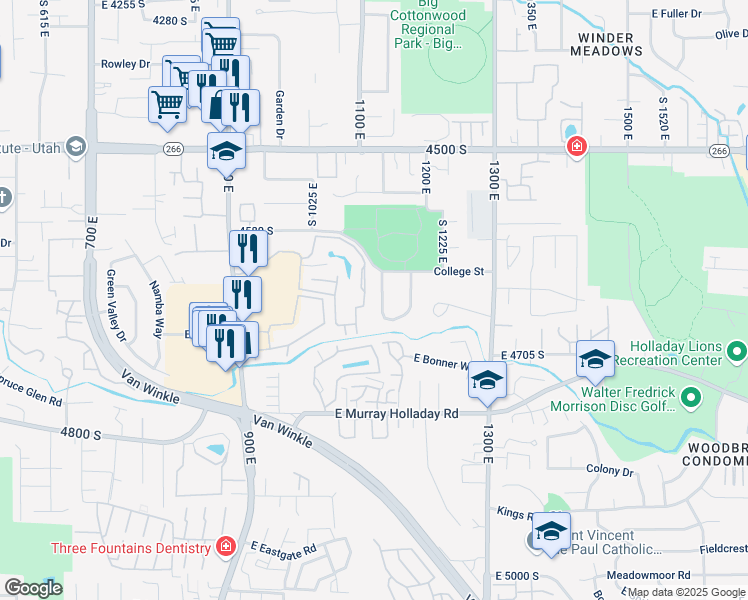 map of restaurants, bars, coffee shops, grocery stores, and more near 4644 South 1130 East in Millcreek