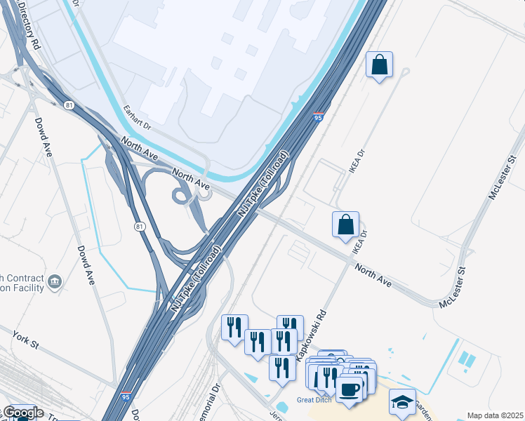 map of restaurants, bars, coffee shops, grocery stores, and more near 413 North Avenue East in Elizabeth