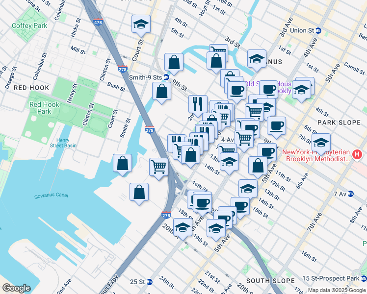 map of restaurants, bars, coffee shops, grocery stores, and more near 79 14th Street in Brooklyn