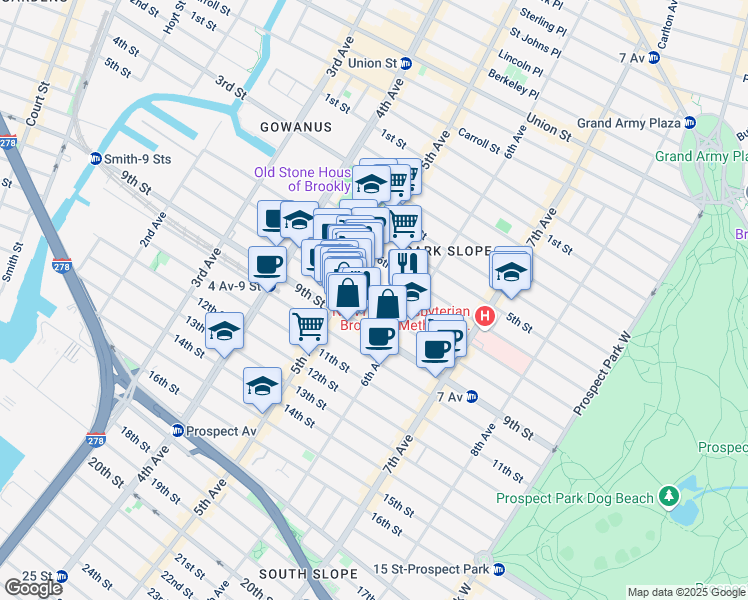 map of restaurants, bars, coffee shops, grocery stores, and more near 315 8th Street in Brooklyn