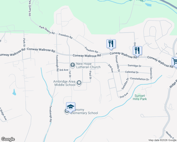 map of restaurants, bars, coffee shops, grocery stores, and more near 110 Paul Street in Freedom