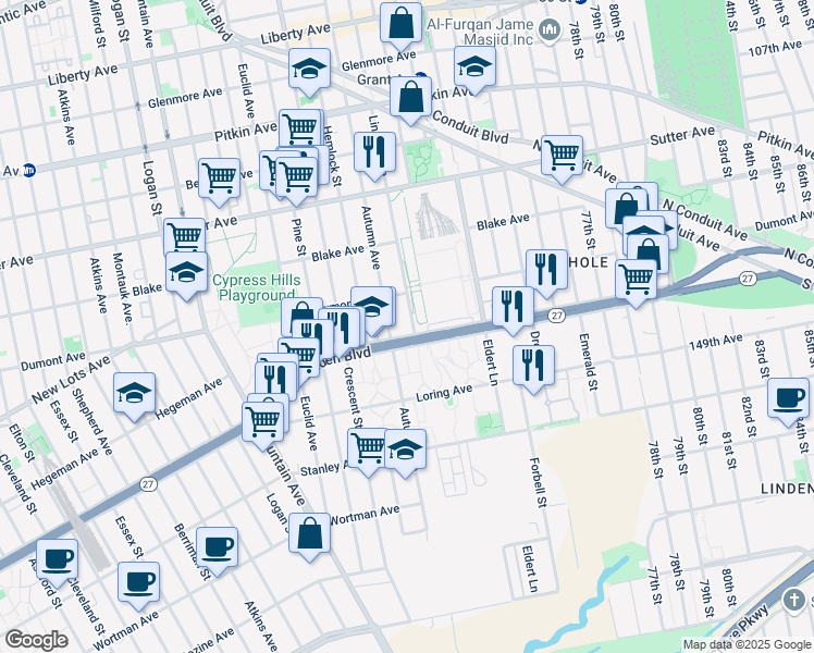 map of restaurants, bars, coffee shops, grocery stores, and more near 798 Lincoln Avenue in Brooklyn