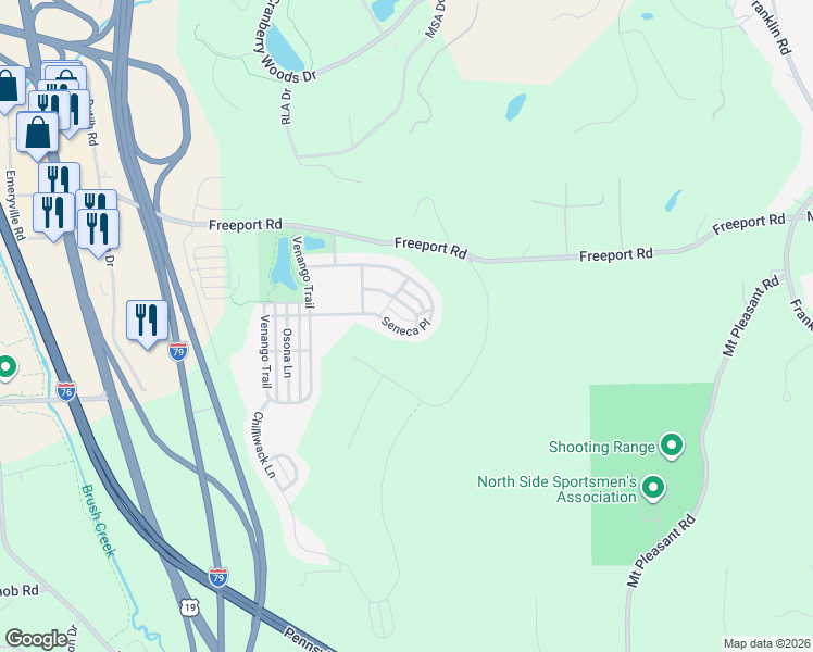 map of restaurants, bars, coffee shops, grocery stores, and more near 154 Seneca Place in Mars