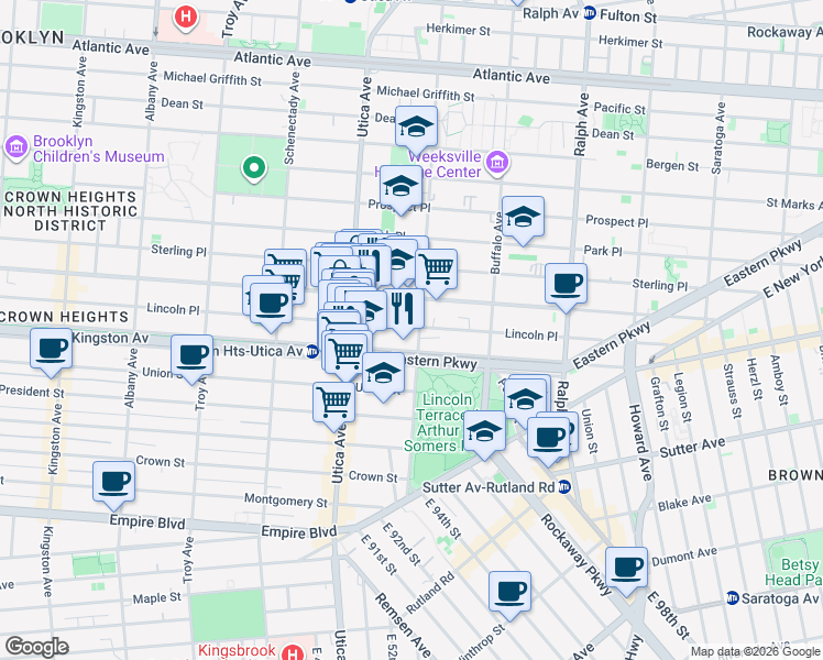 map of restaurants, bars, coffee shops, grocery stores, and more near in Brooklyn