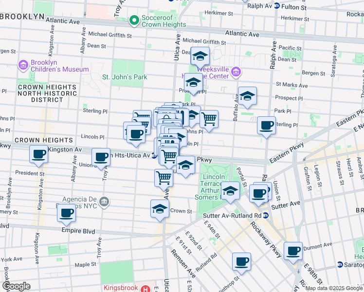 map of restaurants, bars, coffee shops, grocery stores, and more near 1388 Lincoln Place in Brooklyn