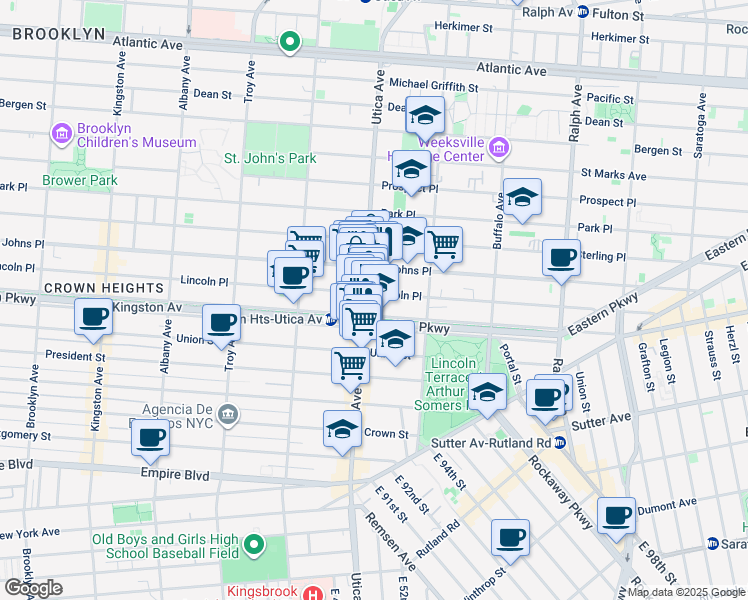 map of restaurants, bars, coffee shops, grocery stores, and more near 1388 Lincoln Place in Brooklyn