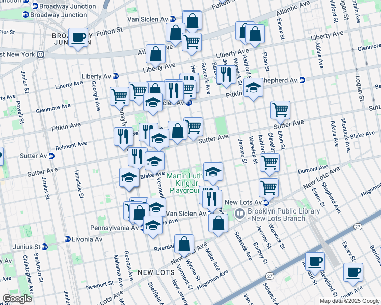 map of restaurants, bars, coffee shops, grocery stores, and more near 457 Miller Avenue in Brooklyn