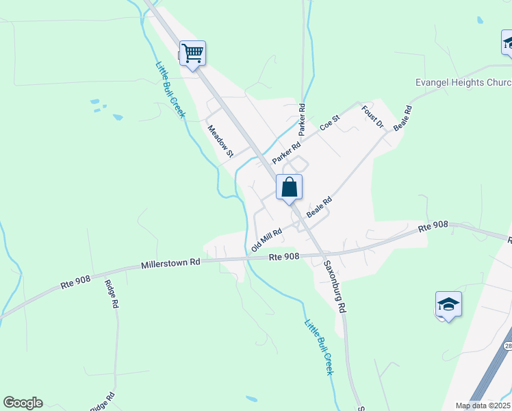 map of restaurants, bars, coffee shops, grocery stores, and more near 106 Painter Avenue in Sarver
