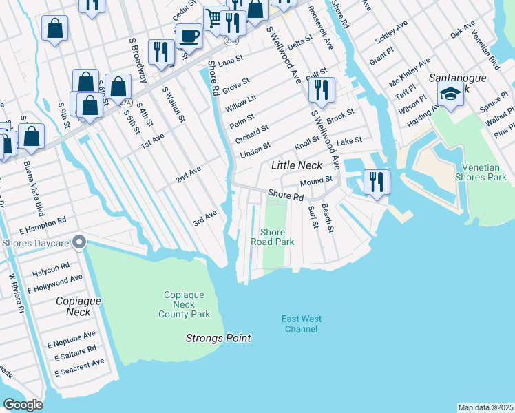 map of restaurants, bars, coffee shops, grocery stores, and more near 825 Arctic Street in Lindenhurst