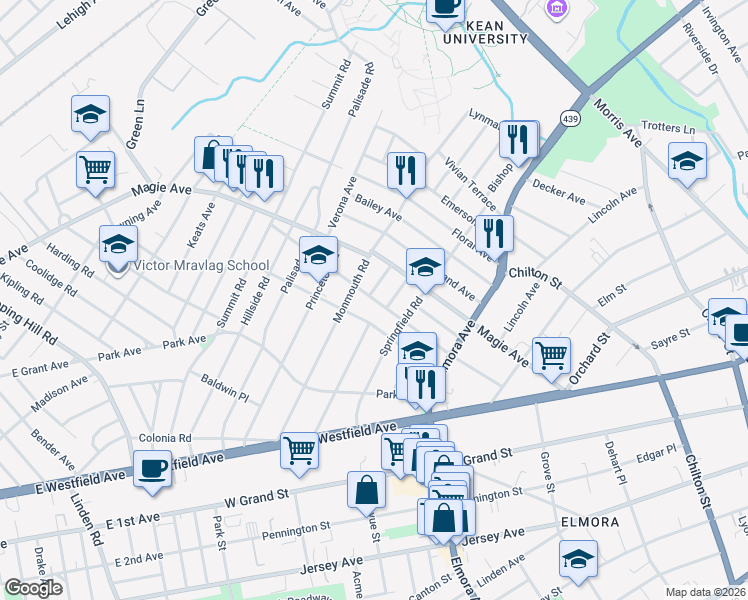 map of restaurants, bars, coffee shops, grocery stores, and more near 731 Wyoming Avenue in Elizabeth