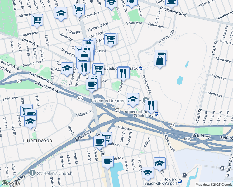 map of restaurants, bars, coffee shops, grocery stores, and more near 150-06 Centreville Street in Queens