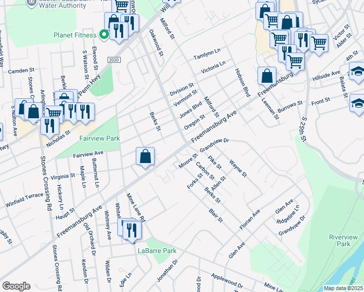map of restaurants, bars, coffee shops, grocery stores, and more near 3211 Freemansburg Avenue in Easton