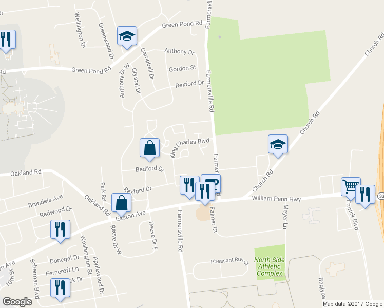 map of restaurants, bars, coffee shops, grocery stores, and more near 132 Founders Court in Bethlehem