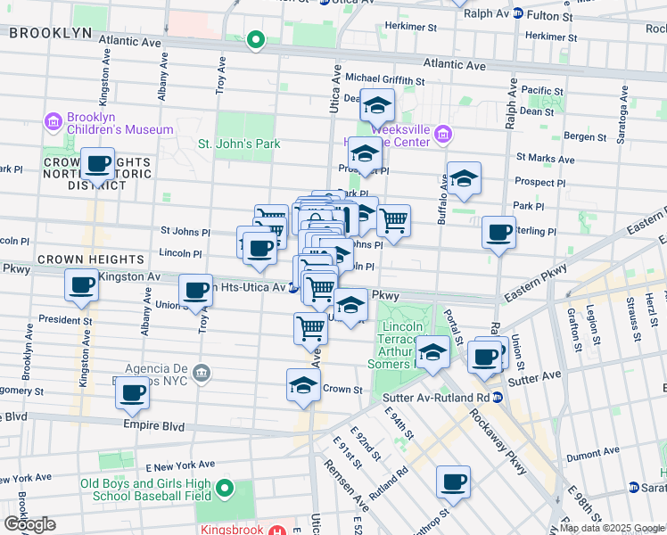 map of restaurants, bars, coffee shops, grocery stores, and more near 1388 Lincoln Place in Brooklyn