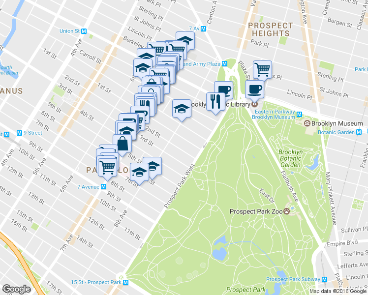 map of restaurants, bars, coffee shops, grocery stores, and more near 621 2nd Street in Brooklyn