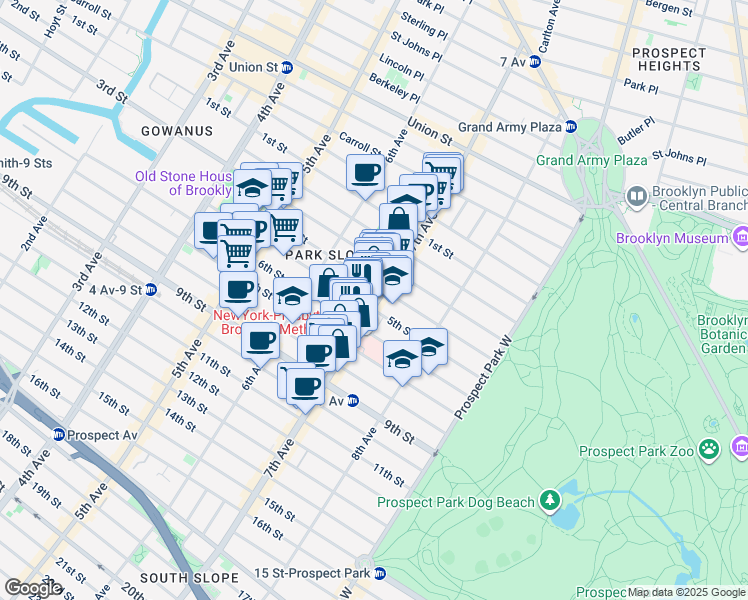 map of restaurants, bars, coffee shops, grocery stores, and more near 474 5th Street in Brooklyn