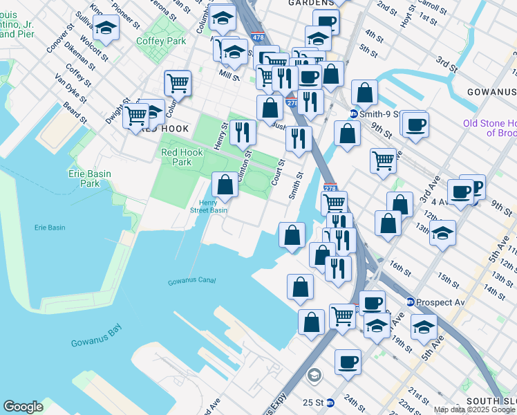 map of restaurants, bars, coffee shops, grocery stores, and more near 702 Court Street in Brooklyn