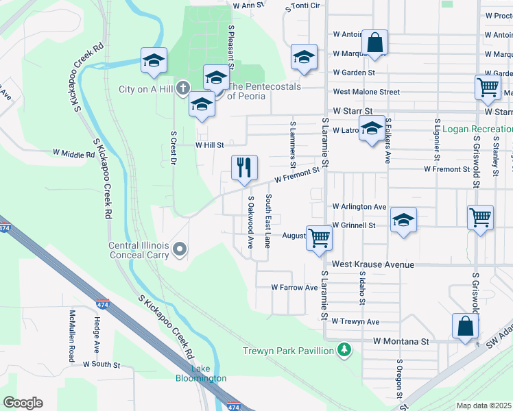 map of restaurants, bars, coffee shops, grocery stores, and more near 1631 SE Ln in Peoria