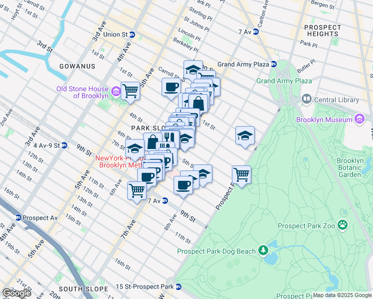 map of restaurants, bars, coffee shops, grocery stores, and more near 467 4th Street in Brooklyn
