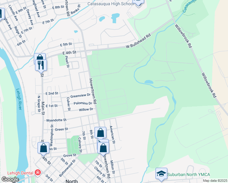 map of restaurants, bars, coffee shops, grocery stores, and more near 981 Woodmont Lane in Catasauqua