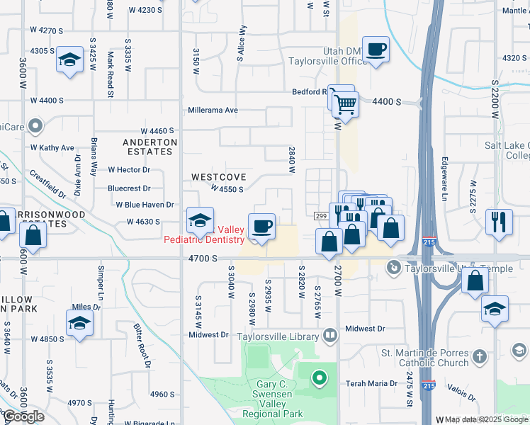 map of restaurants, bars, coffee shops, grocery stores, and more near 4612 South 2930 West in Salt Lake City