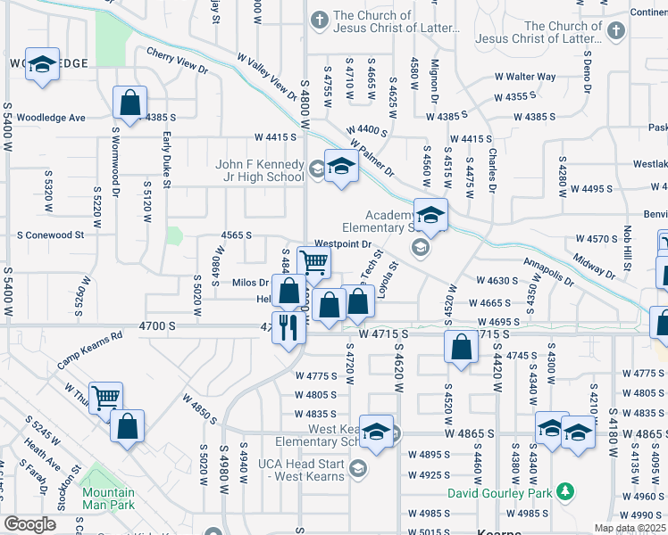 map of restaurants, bars, coffee shops, grocery stores, and more near 4773 West Arlington Park Drive in West Valley City