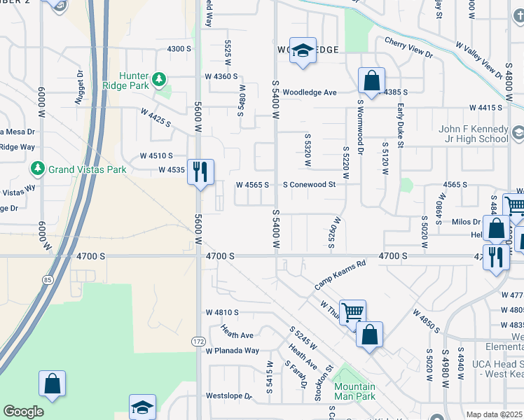 map of restaurants, bars, coffee shops, grocery stores, and more near 5461 West 4605 South in West Valley City
