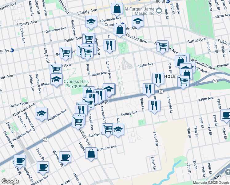 map of restaurants, bars, coffee shops, grocery stores, and more near 798 Lincoln Avenue in Brooklyn