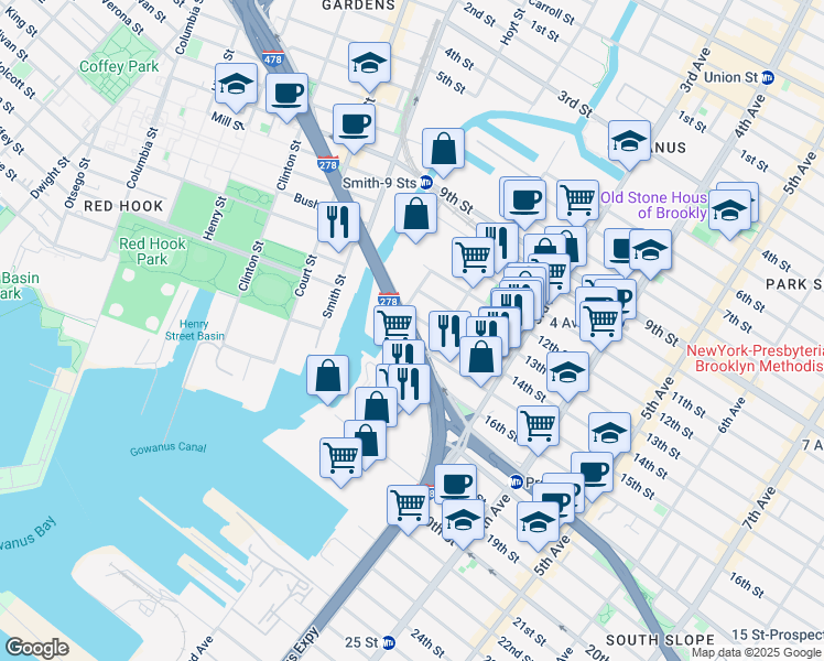 map of restaurants, bars, coffee shops, grocery stores, and more near 465 15th Street in Brooklyn