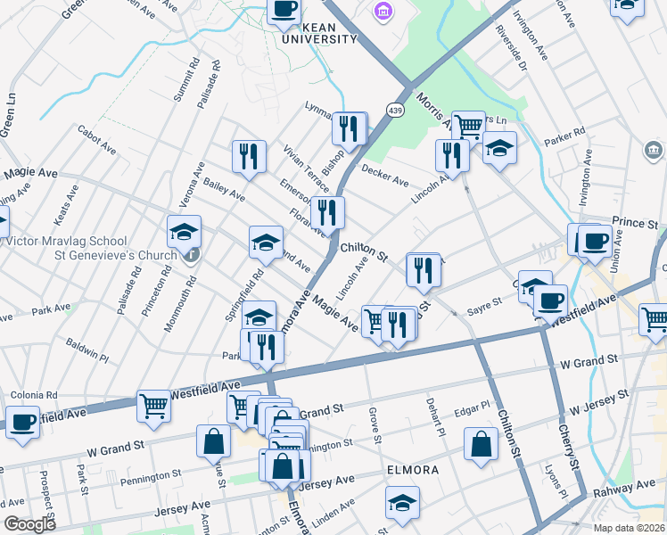 map of restaurants, bars, coffee shops, grocery stores, and more near 229 Lincoln Avenue in Elizabeth