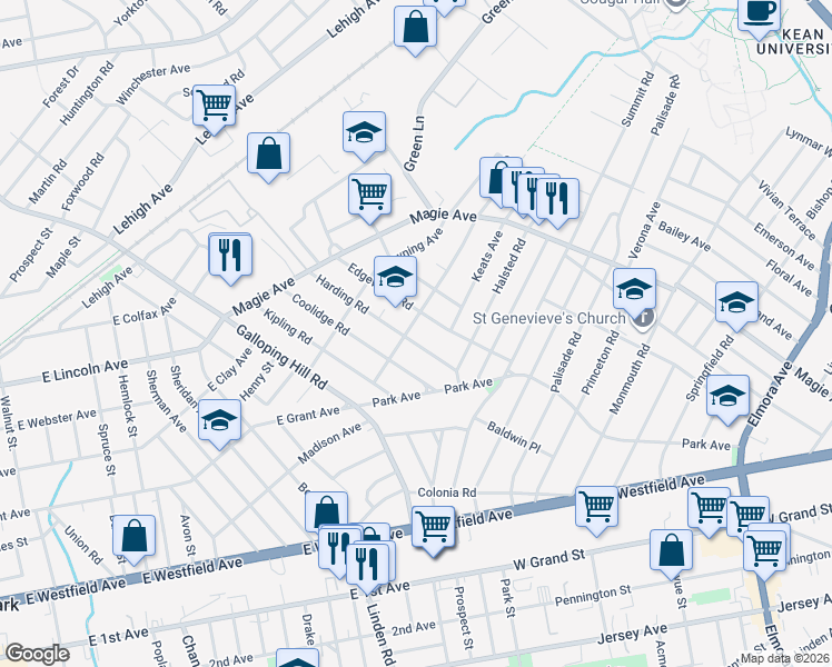 map of restaurants, bars, coffee shops, grocery stores, and more near 988 Harding Road in Elizabeth
