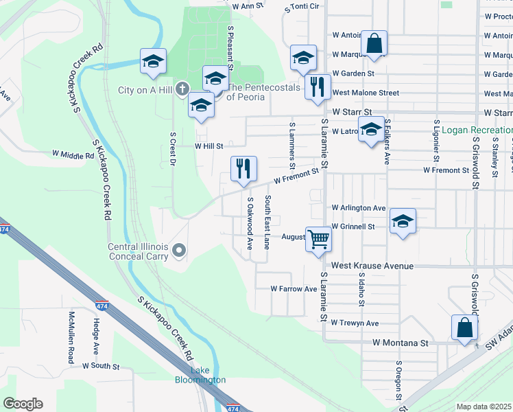 map of restaurants, bars, coffee shops, grocery stores, and more near 1631 SE Ln in Peoria