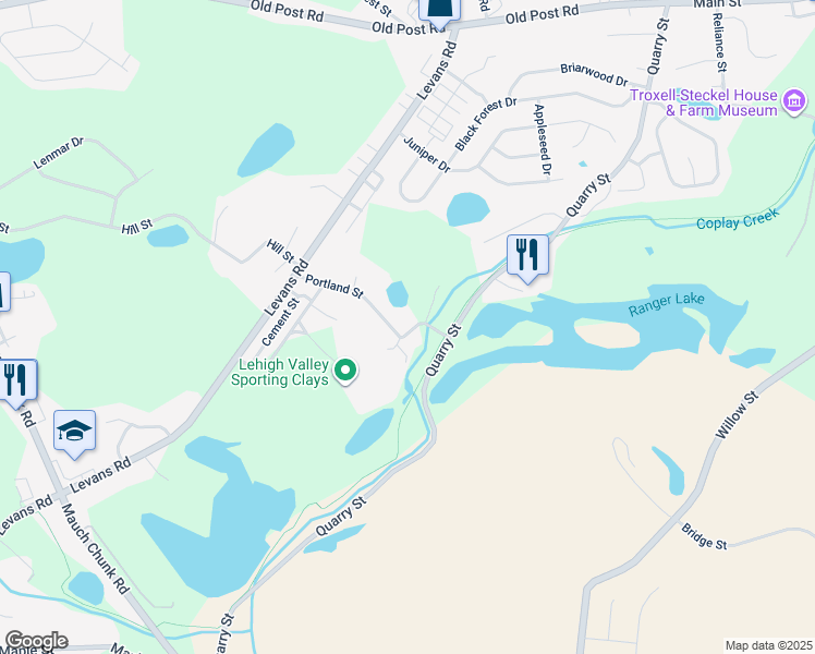 map of restaurants, bars, coffee shops, grocery stores, and more near 3961 Portland Street in Coplay