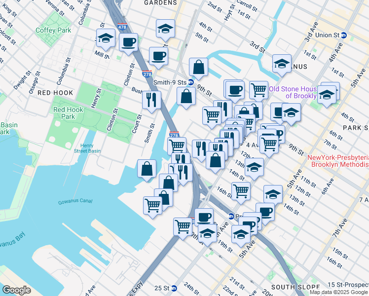 map of restaurants, bars, coffee shops, grocery stores, and more near 448 Hamilton Avenue in Brooklyn
