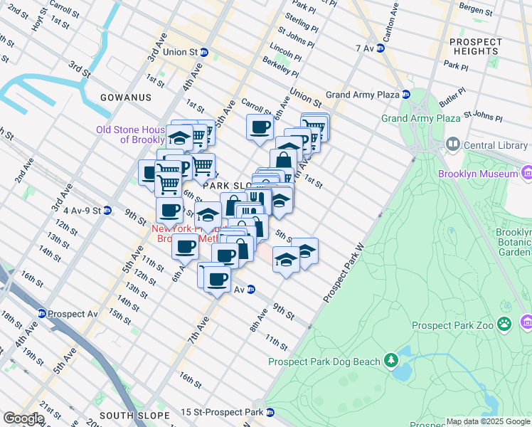 map of restaurants, bars, coffee shops, grocery stores, and more near 474 5th Street in Brooklyn