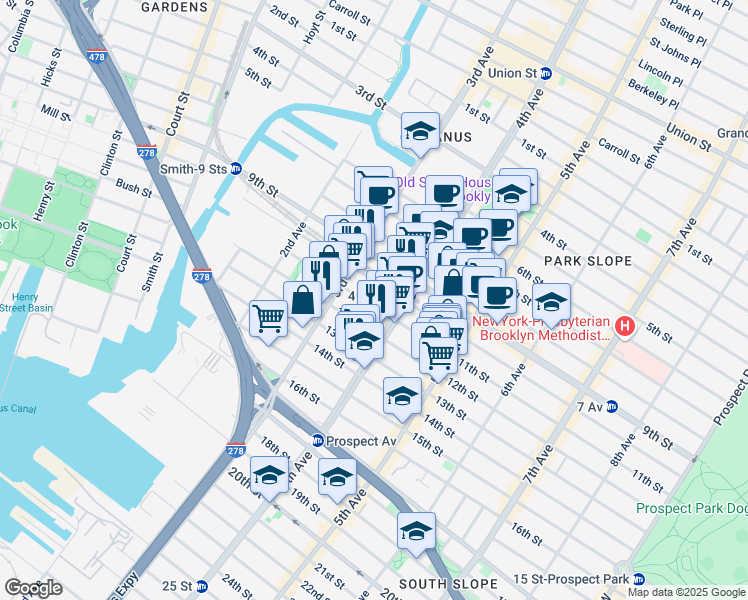 map of restaurants, bars, coffee shops, grocery stores, and more near in Brooklyn