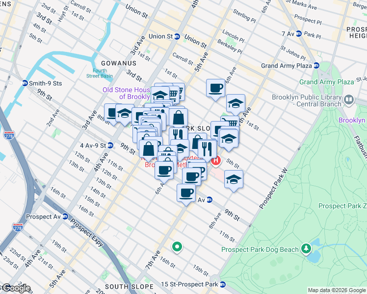 map of restaurants, bars, coffee shops, grocery stores, and more near in Brooklyn