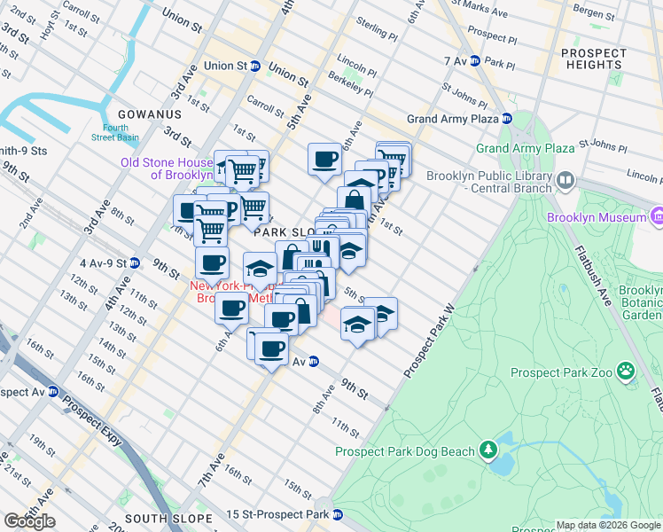 map of restaurants, bars, coffee shops, grocery stores, and more near 474 5th Street in Brooklyn