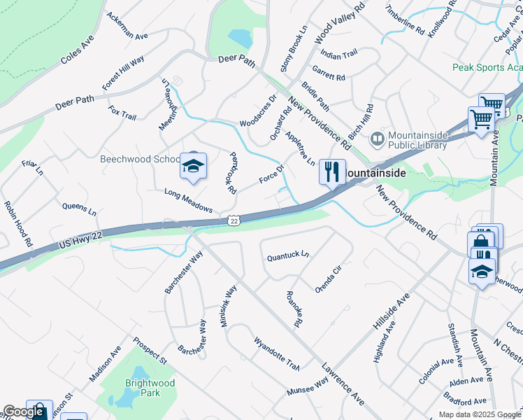 map of restaurants, bars, coffee shops, grocery stores, and more near 1500 U.S. 22 in Union