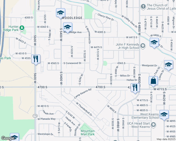 map of restaurants, bars, coffee shops, grocery stores, and more near 4604 South Wormwood Drive in West Valley City